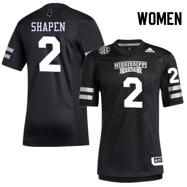 Women #2 Blake Shapen Mississippi State Bulldogs College Football Jerseys Stitched-Black